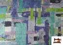 Venta de Tela de Loneta Estampado Pintura Abstracta Irregular color Azul
