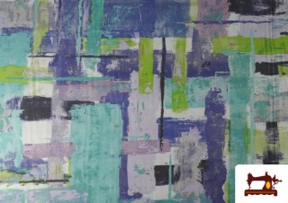 Venta de Tela de Loneta Estampado Pintura Abstracta Irregular color Azul
