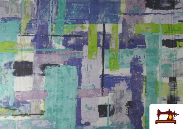 Venta de Tela de Loneta Estampado Pintura Abstracta Irregular color Azul