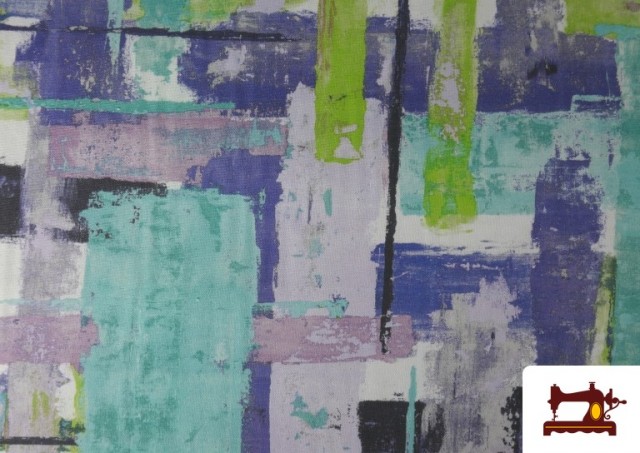 Venta online de Tela de Loneta Estampado Pintura Abstracta Irregular color Azul