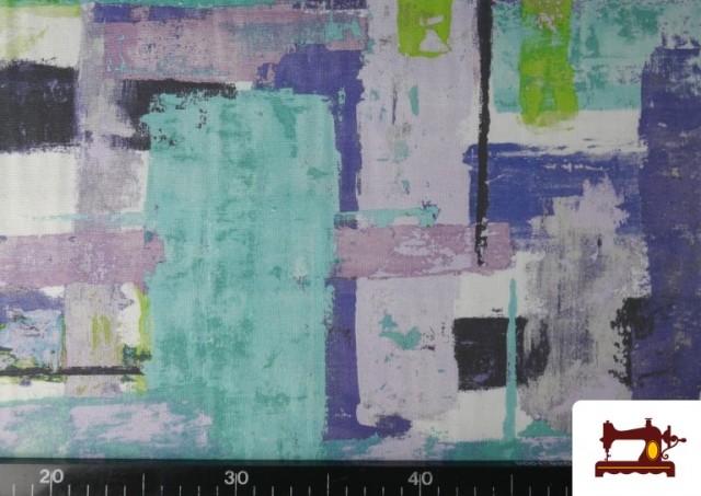 Tela de Loneta Estampado Pintura Abstracta Irregular color Azul