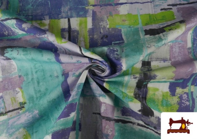 Tela de Loneta Estampado Pintura Abstracta Irregular color Azul