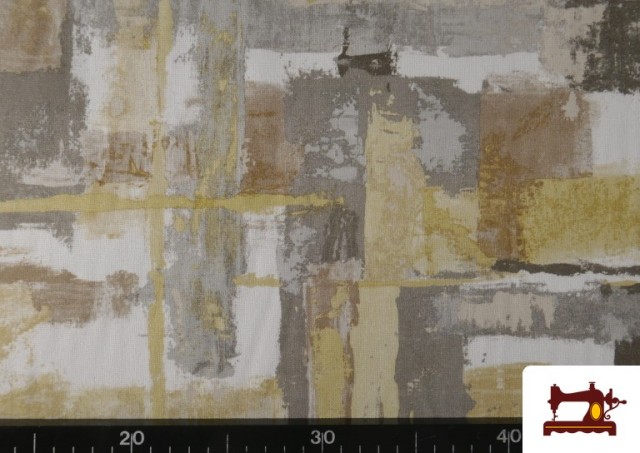 Tela de Loneta Estampado Pintura Abstracta Irregular color Beige