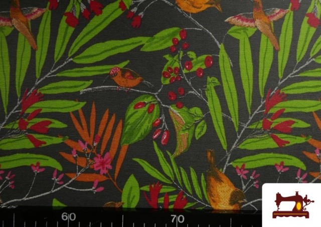 Tela de Loneta Tropical Pájaros 280 cm color Negro