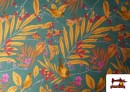 Comprar Tela de Loneta Tropical Pájaros 280 cm color Verde Petróleo