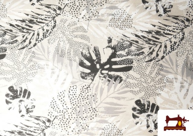 Tela de Loneta Estampado Hojas Tropical B/N