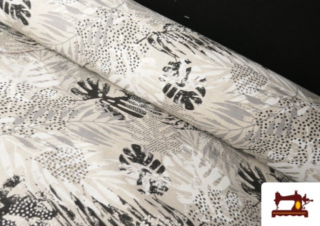Comprar Tela de Loneta Estampado Hojas Tropical B/N
