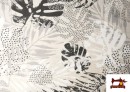 Venta de Tela de Loneta Estampado Hojas Tropical B/N