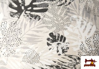 Venta de Tela de Loneta Estampado Hojas Tropical B/N