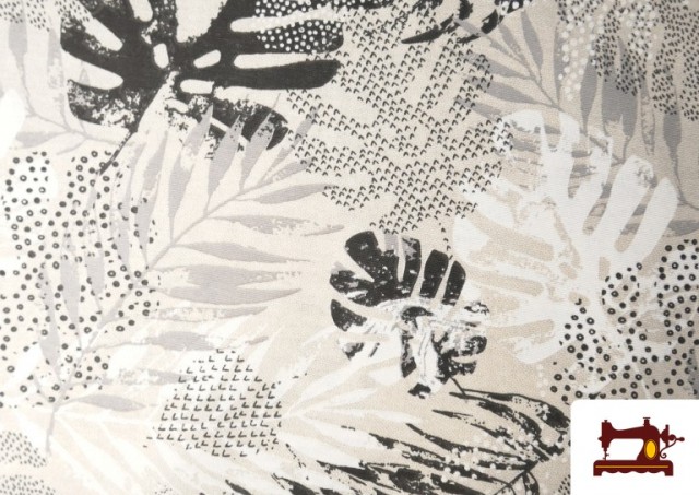 Venta de Tela de Loneta Estampado Hojas Tropical B/N