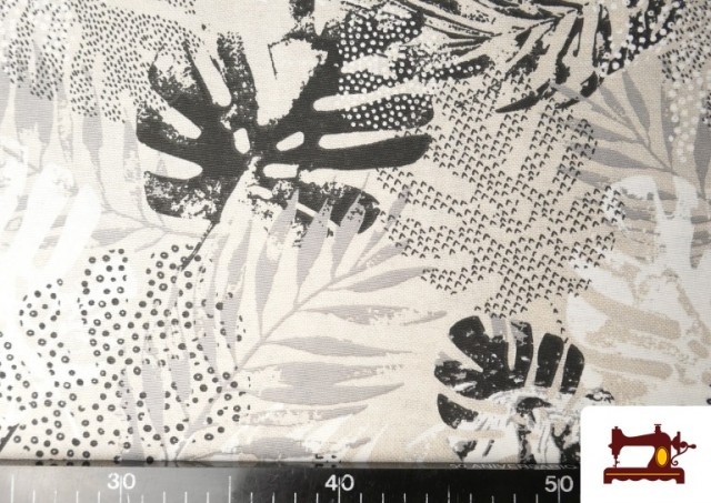 Comprar online Tela de Loneta Estampado Hojas Tropical B/N