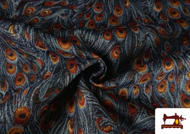 Venta online de Tela de Gobelino Tejido Estampado Plumas Pavo Real