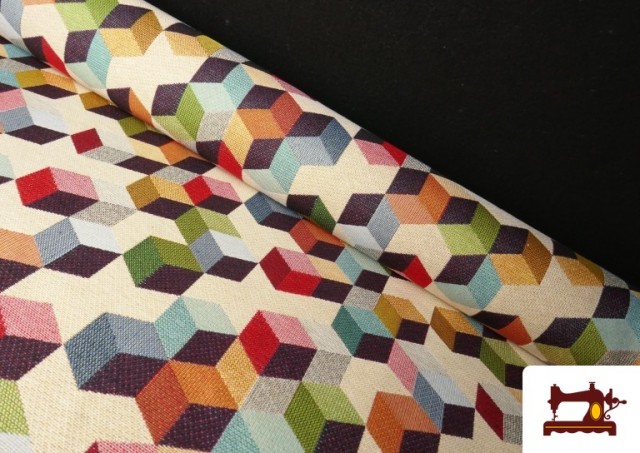 Tela de Gobelino Tejido Estampado Cubos