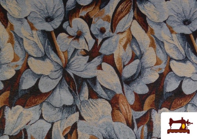 Tela de Gobelino Tejido Estampado Flores color Marrón