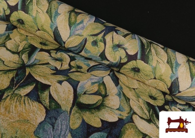 Venta de Tela de Gobelino Tejido Estampado Flores color Pistacho