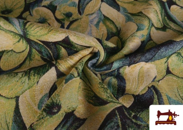 Tela de Gobelino Tejido Estampado Flores color Pistacho