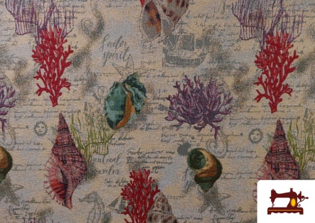 Comprar Tela de Gobelino Tejido Conchas Marinas