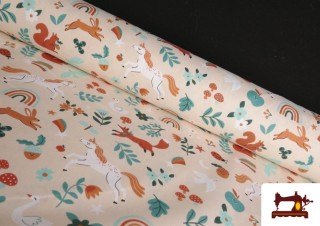 Tela de Algodón de Unicornios y Animales Infantil
