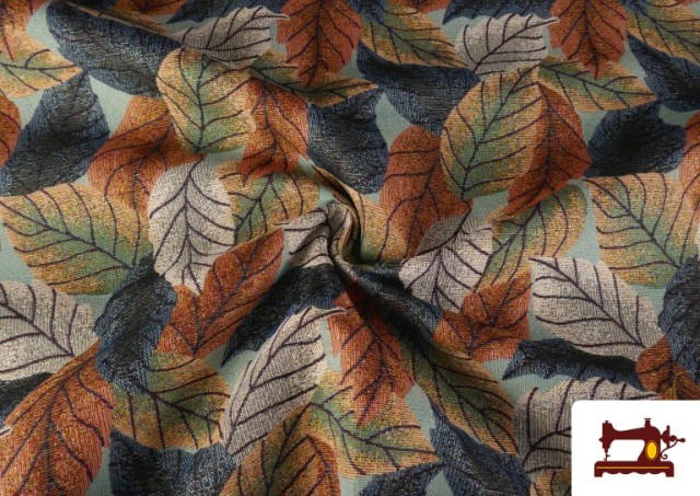 Tela de Gobelino Tejido Estampado Pequeño Hojas color Tostado