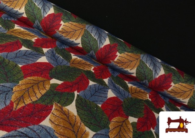 Tela de Gobelino Tejido Estampado Pequeño Hojas color Rojo