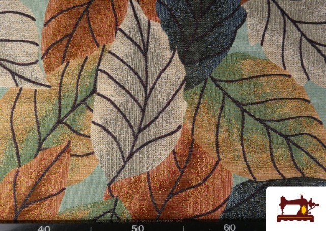 Comprar online Tela de Gobelino Tejido Estampado de Hojas Grandes color Tostado