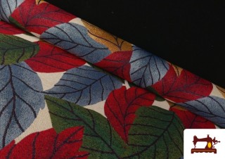 Tela de Gobelino Tejido Estampado de Hojas Grandes color Rojo