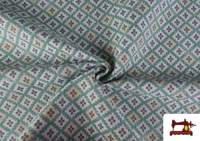 Comprar Tela de Gobelino Tejido de Colores Geométrico color Verde mar