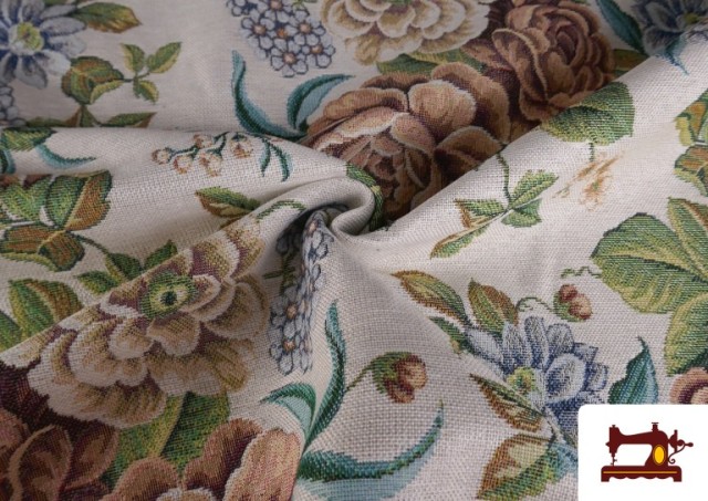 Tela de Gobelino Tejido Estampado Romántico Floral