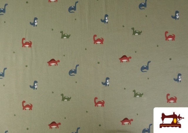 Comprar Tela de Punto de Camiseta Dinosaurios Caqui