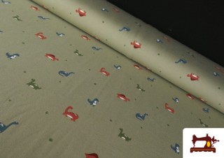 Tela de Punto de Camiseta Dinosaurios Caqui