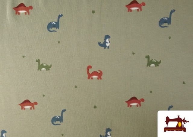 Venta de Tela de Punto de Camiseta Dinosaurios Caqui