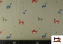 Comprar online Tela de Punto de Camiseta Dinosaurios Caqui