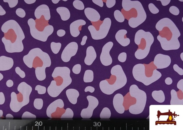 Comprar online Tela Tela de Punto de Camiseta Leopardo de Colores color Morado