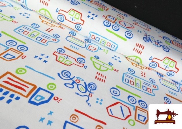 Tela de Punto de Camiseta Estampado de Vehiculos de Colores