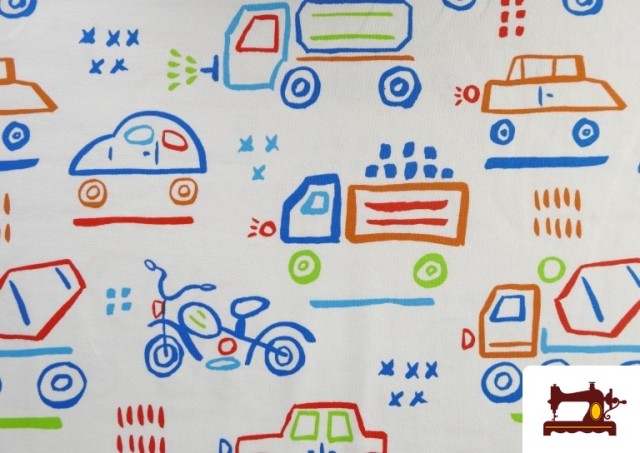 Comprar Tela de Punto de Camiseta Estampado de Vehiculos de Colores