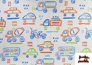 Venta de Tela de Punto de Camiseta Estampado de Vehiculos de Colores