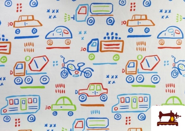 Venta de Tela de Punto de Camiseta Estampado de Vehiculos de Colores