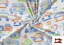 Venta online de Tela de Punto de Camiseta Estampado de Vehiculos de Colores