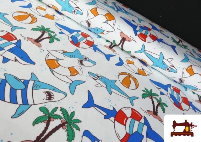 Tela de Punto de Camiseta Tiburones Divertidos Playa