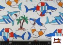 Comprar online Tela de Punto de Camiseta Tiburones Divertidos Playa