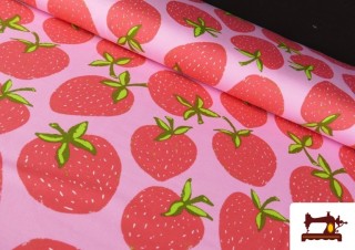 Tela de Punto de Camiseta Estampado Fresas Grandes