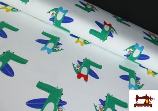Tela de Punto de Camiseta Cocodrilos Surferos