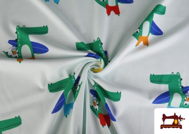 Venta online de Tela de Punto de Camiseta Cocodrilos Surferos