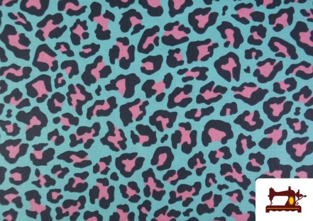 Venta online de Tela de Algodón Estampado Leopardo de Colores color Azul turquesa