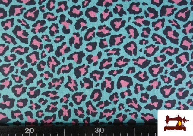 Tela de Algodón Estampado Leopardo de Colores color Azul turquesa