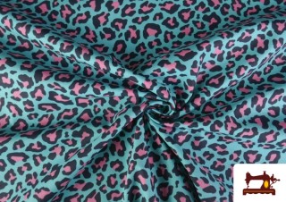 Tela de Algodón Estampado Leopardo de Colores color Azul turquesa