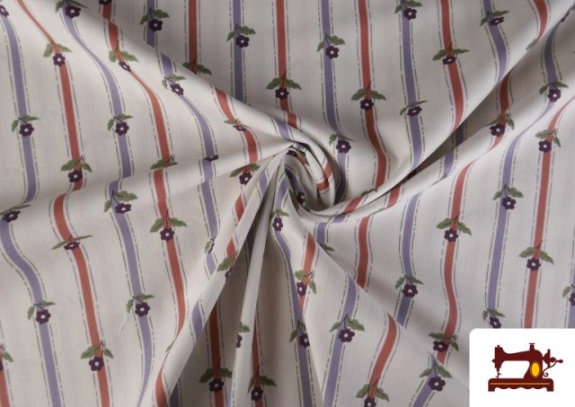 Venta online de Tela de Algodón Rayas con Flores