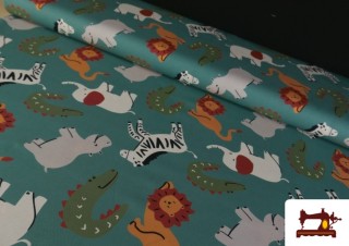 Tela de Algodón Estampado Animales de la Selva Infantil