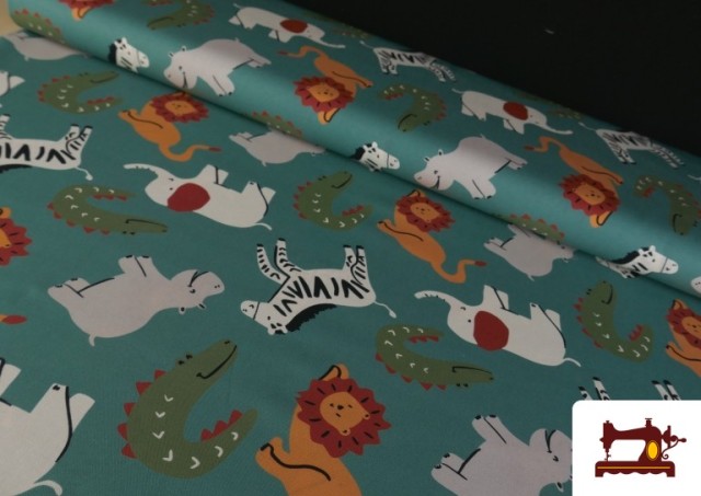 Tela de Algodón Estampado Animales de la Selva Infantil