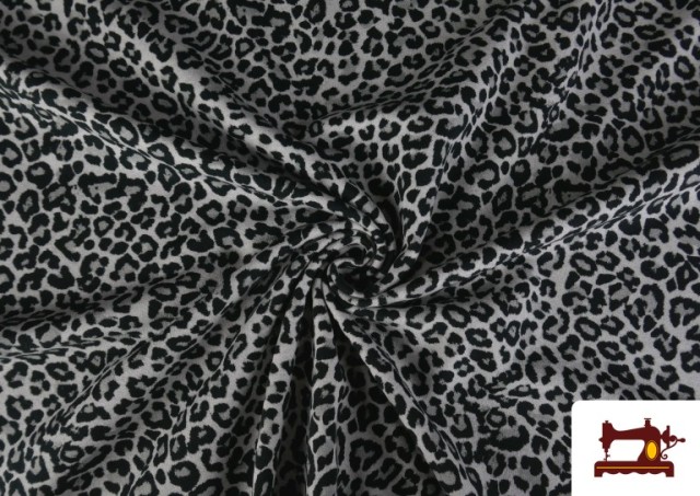 Venta online de Tela de Sudadera French Terry Estampado Leopardo color Gris